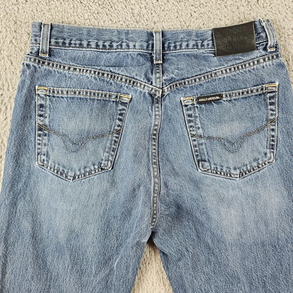 Harley Davidson Jeans Men 32x29 Blue Denim Distressed Biker Grunge Skater Cotton